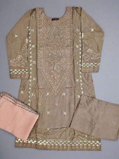 CRM dull brown colour thread zari embroidered