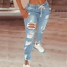 Plus Size Womens Ripped Denim Pants Jeans Ladies Slim Skinny Leggings Trousers