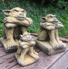 Gremlin goblins family set of 3 stone garden ornaments gargoyle statues 