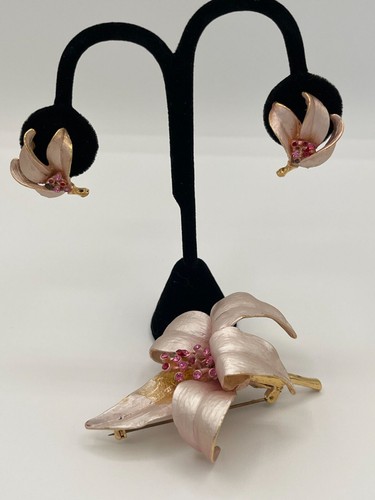 Earrings brooch set pink - earrings,