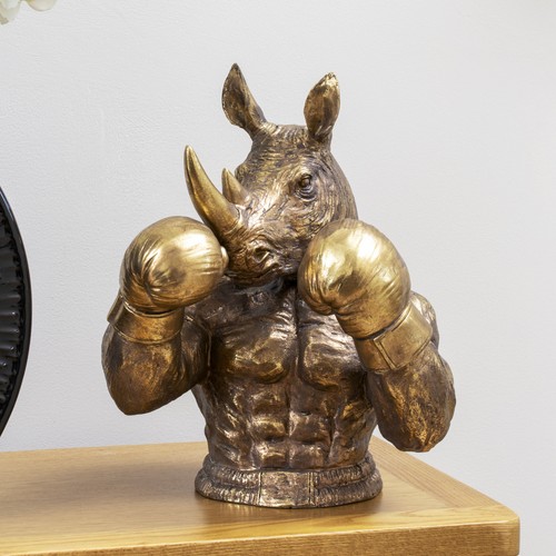 Antique gold boxing - rhino, bust