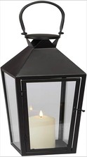Lights4fun Outdoor Lantern Medium Floor Black Metal 38cm TruGlow LED Candle