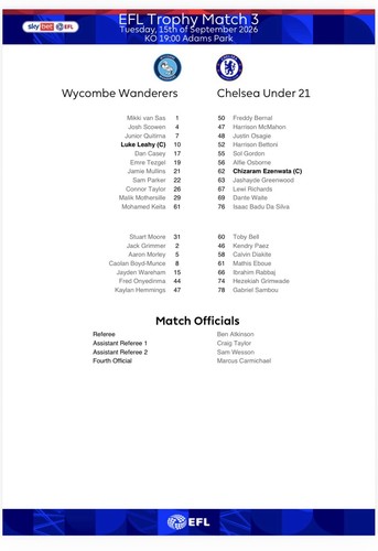 Efl trophy match 9 2026 - 3, 15/9/2026