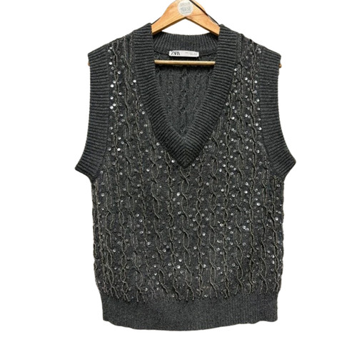 Zara grey sequin knitted vest - zara,