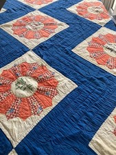Antique double quilt with blue and peach 1890’s