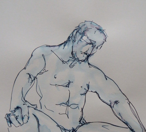 Ink drawing male nude - drawing,