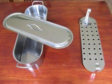 Fish kettle poaching pan, lid & rack  45 cms  Poacher  Poissonnière for salmon