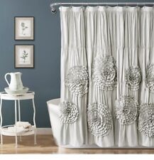 Lush Decor Serena Shower Curtain Ruffled Floral Vintage Chic Light Gray 