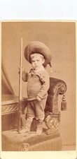 Young Boy Holding Toy Rifle Gun CDV Card Victorian Photograph W.Lacey London
