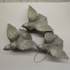 Silver Glitter Dove Christmas Ornament Tree Decorations X3 Fly Birds Sparkle