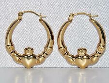 9ct Gold Claddagh Creole Hoop Earrings 