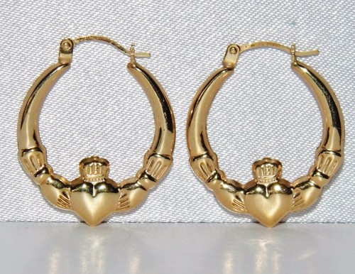 9ct gold claddagh creole hoop - 9ct,