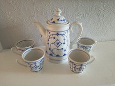 Blue White Winterling Bavaria Strawflower Coffee Pot & 4 Cups Germany