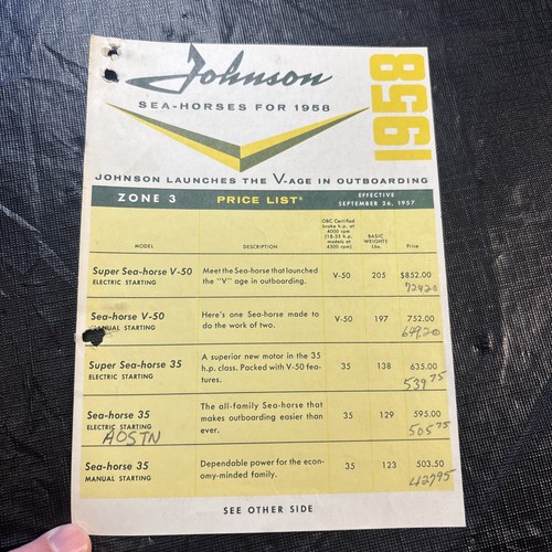 1958 johnson seahorse motors - johnson,