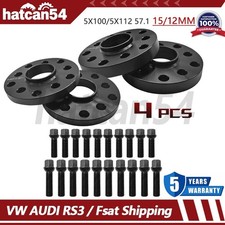 2x 15mm, 2x 12mm Black Staggered Wheel Spacers Black Bolt Fit VW AUDI RS3 57.1mm