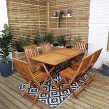 Outdoor 6 Person Folding Rectangular Wooden Garden Dining Table Chairs Set
