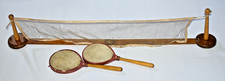 ANTIQUE 19th CENTURY TABLE TENNIS VELLUM PING PONG BATS with NET c1890