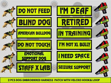 2 Yellow EMBROIDERED Dog Patches Labels fit Julius-k9 harness & similar (1xpair)