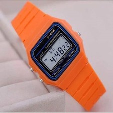 New Sports Alarm Stopwatch Wrist F91W  Dark Orange Watch with  LCD Digital Retro