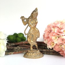 Vintage Brass Lord Krishna Statue Figurine Hindu God for Temple Mandir Pooja