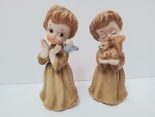  2x Kitsch Monk St Francis Of Assisi In Habit With Blue Bird And Squirrel, A5m