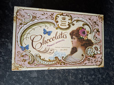 Large Christmas Chocolates Tin Box Pink Gold Rust Paint Effect