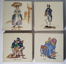 FOUR SMALL VINTAGE THYNNE HISTORICAL DICKENS STYLE DESIGN CERAMIC TILES 4" SQ