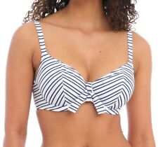 Freya New Shores Bikini Top Size 34GG Underwired Plunge Blue White Stripe 202502