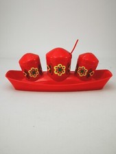 Vintage West German Emsa Red Plastic Flower Power Cruet Set Retro