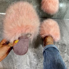 Womens Fur Fluffy Sliders Slip
