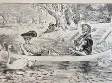 Gibson Girls Print Antique Art Sketch 11”x17” MAN WOMAN IN CALIE SWAN SERENADE