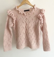 Gorgeous Antik Batik Baby Pastel Pink Alpaca Ruffle Jumper M 10 12