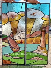 2 hand painted leaded light