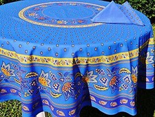 68" Round Lisa Blue Cotton