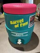 Igloo Barrel of Fun 2 Gallon Jug Retro Dispenser Drink Cooler Pink and Green  