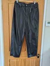 Marks & Spencer Brand New Black Leather Effect Trousers 14 Long Carrot Leg