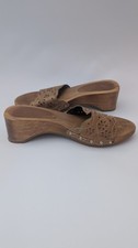 Vintage 70s Y2K revival Wooden Mules Clogs Boho Festival Earthy Size 5 summer 