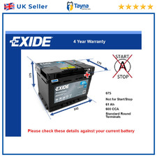 Car Battery EA612 Exide 075