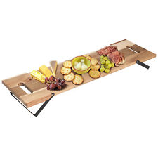 Large Acacia Wooden Serving Tray Decorative Platter Metal Legs w/ Handles 67cm