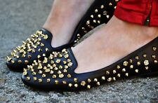 ZARA WOMAN BLACK LEATHER SHOES STUDDED LOAFERS FLATS EUR  size 39 NEW