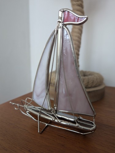 Vintage stained glass boat - vintage,