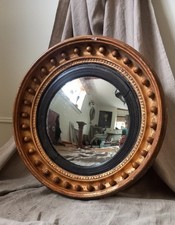 Beautiful Antique Regency Convex Mirror With Super Patina. Foxing To Glass