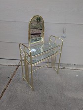 Vintage MCM Hollywood Regency Gold/Brass Metal Vanity Desk Table Shelf K94