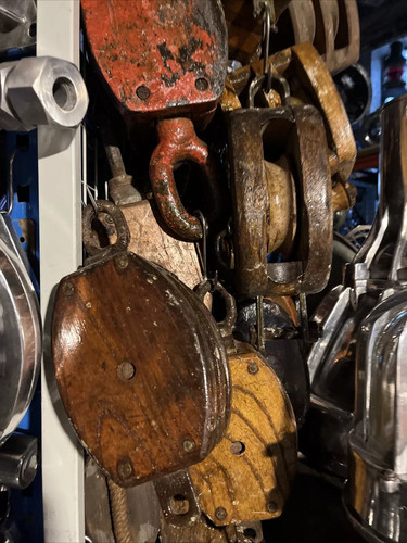 Vintage wooden pulley block - vintage,