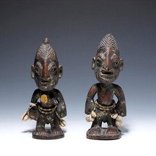 Pair of Yoruba Carved Ere Ibeji Twin Figures - Nigeria 20th. C. - 24cm