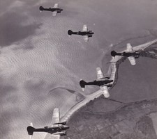 Original Press Photograph WW2 a flight of 5 Avro Anson bombers undated 1940s