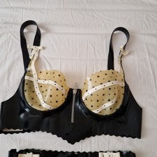 UK 6 Westward bound infinity bra set latex rubber black transparent R1790 R1708