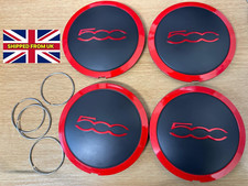 4X FIAT 500 Red / Red  Alloy Wheel Centre Cap  51884863 Inc-Fitting clips