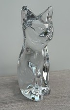 Large Signed Daum France Crystal Sitting Cat Figurine