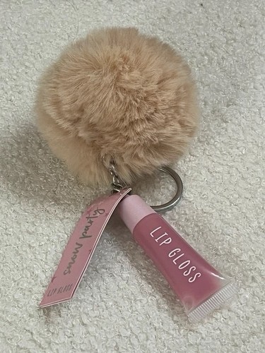 Pink lip gloss keychain pom - pink,